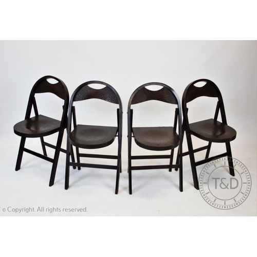 826 - Four Bauhaus Thonet folding chairs, the stained beech wood chairs with crocodile skin effect seats a... 