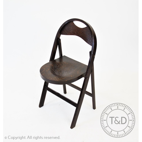 826 - Four Bauhaus Thonet folding chairs, the stained beech wood chairs with crocodile skin effect seats a... 