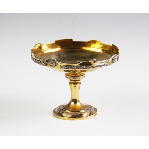 1 - A George V silver gilt pedestal bonbon dish, Wilmot Manufacturing Co, Birmingham 1927, with stylised... 