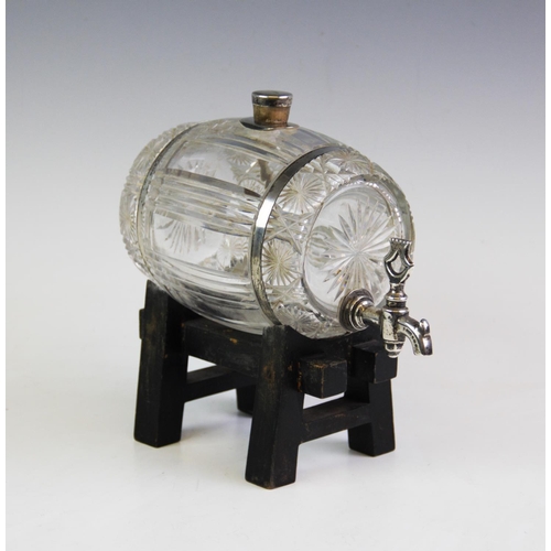 41 - A George V silver mounted glass barrel, Docker & Burn Ltd, Birmingham 1926, the cut glass body, with... 