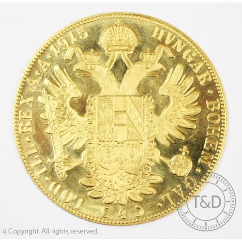 109 - An Austrian gold ducat dated 1915, Emperor Franz Joseph I, gross weight 13.9gms