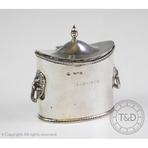 66 - An Edwardian silver tea caddy, William Aitken, Birmingham 1910, of plain polished oval form, the two... 