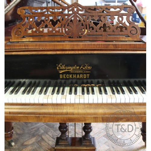 782 - A Beckhardt rosewood baby grand piano, circa 1880,  signed 'Eherington & Sons, Richmond , Surrey, Be... 