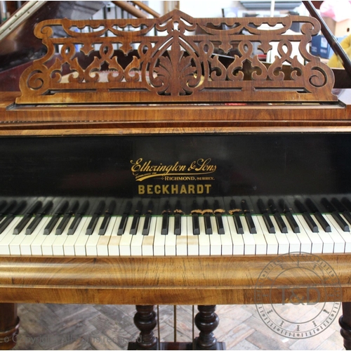 782 - A Beckhardt rosewood baby grand piano, circa 1880,  signed 'Eherington & Sons, Richmond , Surrey, Be... 