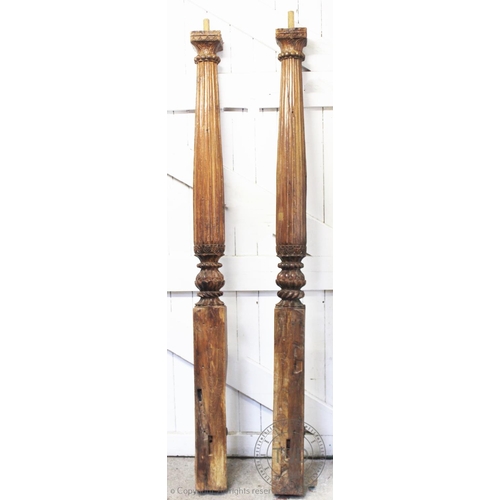 794 - A pair of 18th century style carved hardwood columns, with a carved capital extending to reeded tape... 