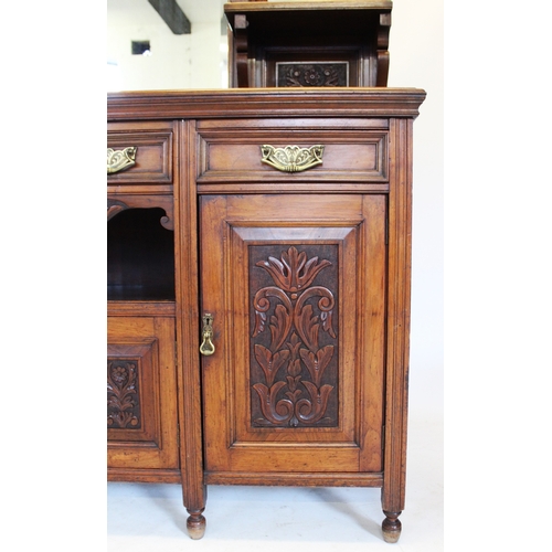 781 - A Victorian walnut mirror back sideboard, having an architectural raised back centred with a bevelle... 