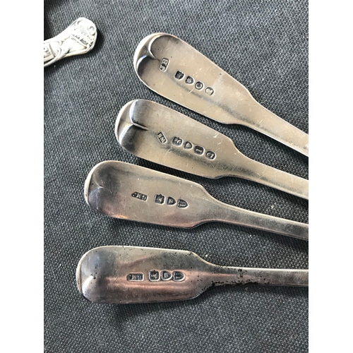 6 - A selection of silver flatware, to include: a set of six George IV silver fiddle pattern teaspoons, ... 