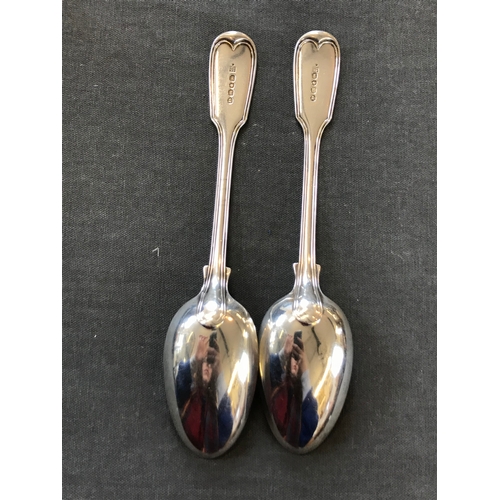 60 - A pair of George IV silver fiddle pattern table spoons, William Eley & William Fearn, London 1822, w... 