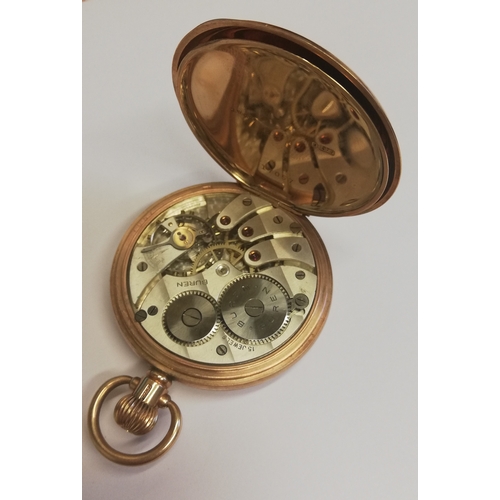 85 - A 9ct gold open face pocket watch by English Watch Company, Birmingham 1929, the white enamel dial w... 