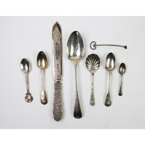 13 - A selection of silver and silver plated flatware, to include a George III Old English silver spoon, ... 