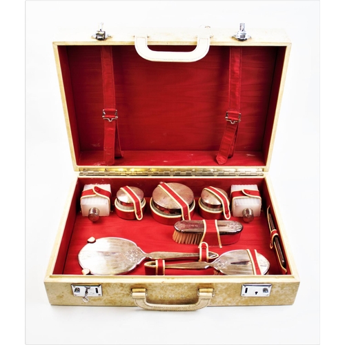 4 - A 20th century silver topped harlequin dressing set, comprising two silver topped perfume bottles an... 