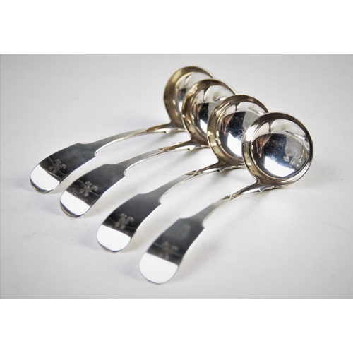 48 - A set of four Victorian silver fiddle pattern ladles, Mackay & Chisholm, Edinburgh 1851, with plain ... 