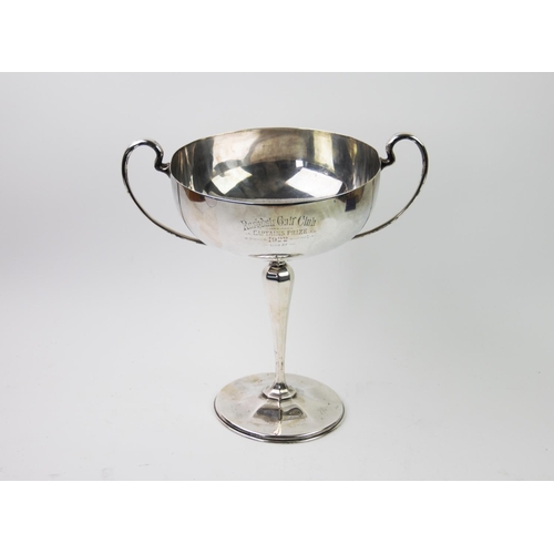 73 - An Art Deco silver pedestal bowl, Roberts & Belk Ltd, Sheffield 1921, the two handled bowl of plain ... 