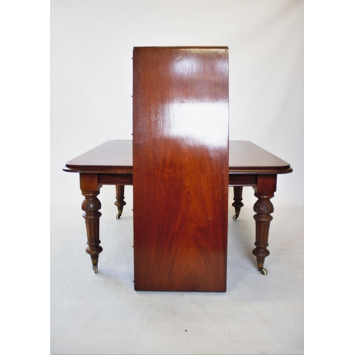 805 - A Victorian mahogany extending dining table, the rectangular moulded top with rounded corners, raise... 