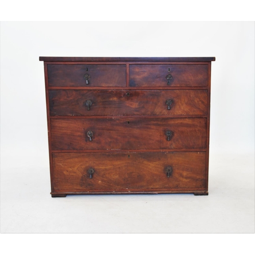 809 - A 19th century mahogany chest of two short and three long drawers, applied with later droplet handle... 