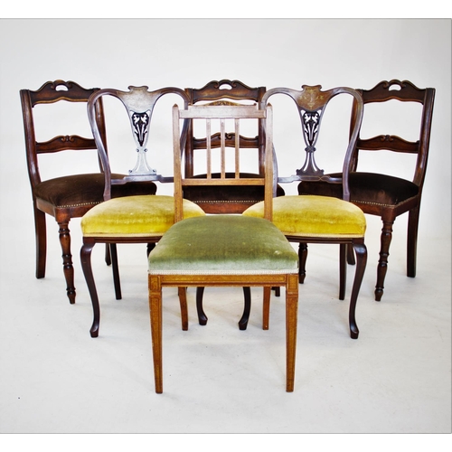 813 - A set of three late 19th century French walnut dining chairs, each with a twin rail back,raised upon... 