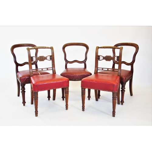 815 - A set of three Victorian mahogany buckle back dining chairs, along with a pair of Regency ash dining... 