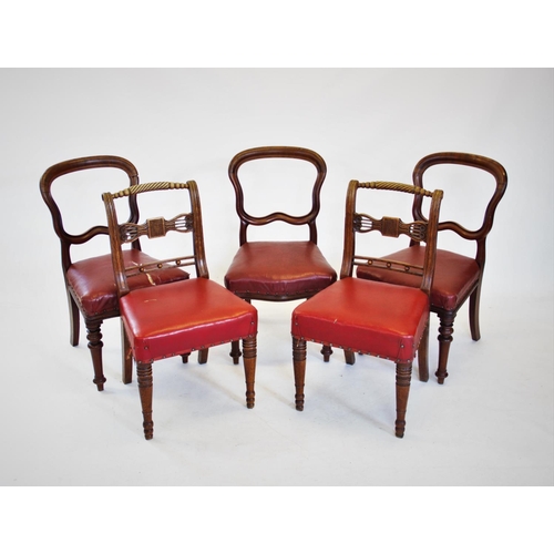 815 - A set of three Victorian mahogany buckle back dining chairs, along with a pair of Regency ash dining... 