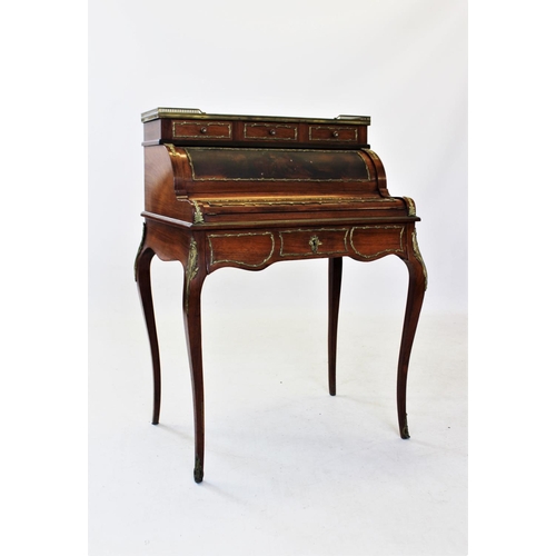 821 - A French rosewood bureau de dame, late 19th century, having a rouge marble top within an openwork gi... 