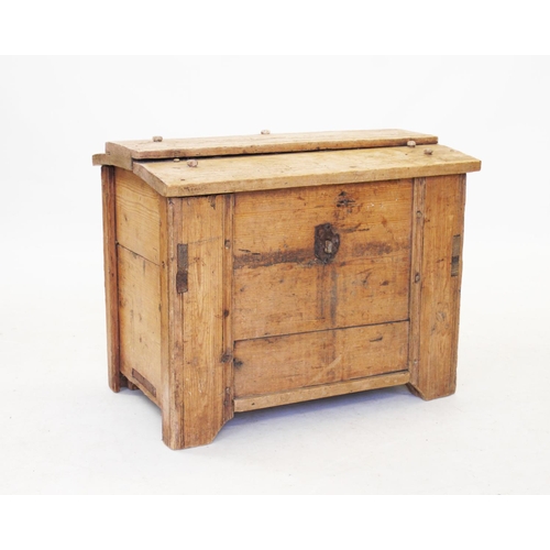 832 - A 19th century pine trunk, possibly Scandinavian, the domed slatted cover above slatted panelled sid... 