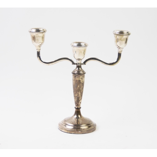 84 - A silver candelabra, W A Humphries Ltd, Birmingham 1993, of two branch plain polished form and raise... 