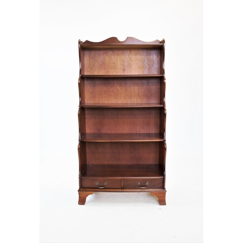 861 - A modern yew wood waterfall bookcase, 150cm H x 77cm W x 38cm D