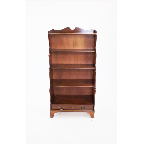 861 - A modern yew wood waterfall bookcase, 150cm H x 77cm W x 38cm D