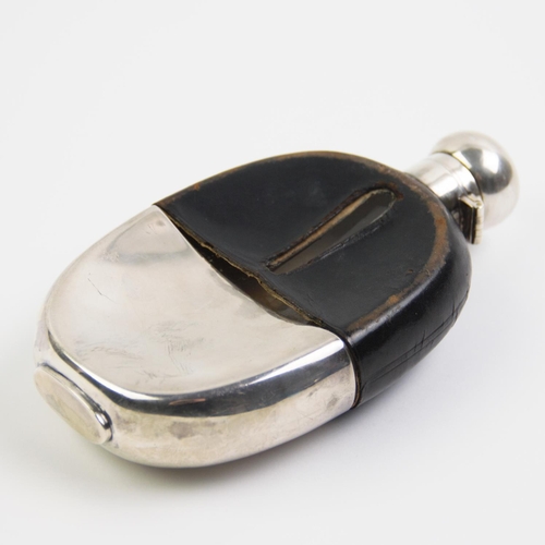 90 - A Victorian silver and glass hip flask, Walker & Hall, Sheffield 1897, black leather covering with e... 