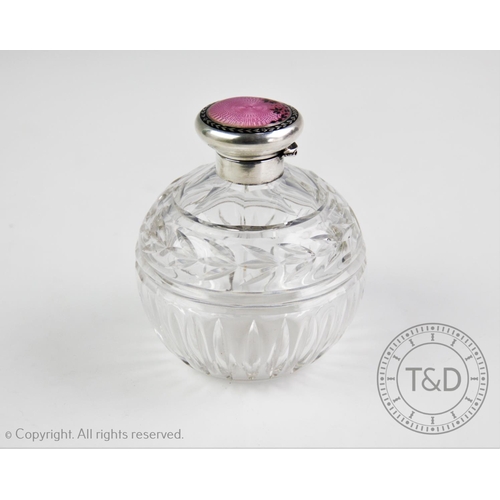 10 - A George V silver and guilloche enamel topped scent bottle, W G Sothers Ltd, Birmingham 1925, the hi... 