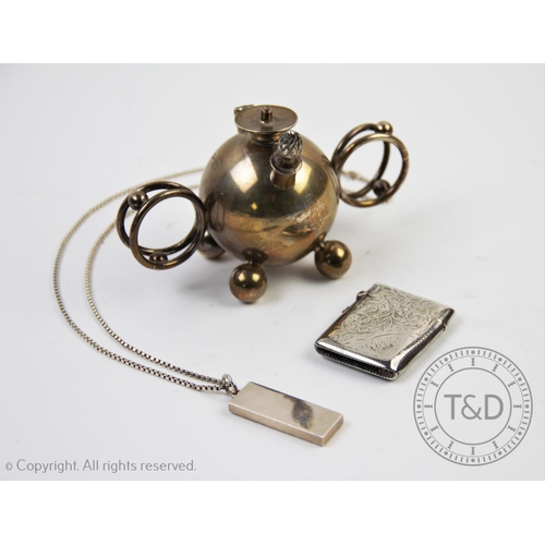 18 - An Edwardian silver table lighter, Joseph Braham, London 1902, of spherical form, with circular hand... 