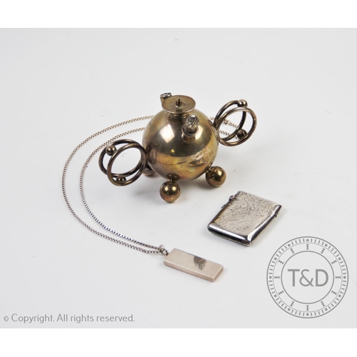 18 - An Edwardian silver table lighter, Joseph Braham, London 1902, of spherical form, with circular hand... 