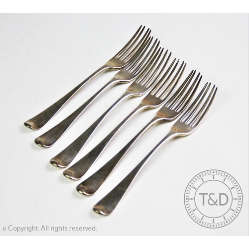 42 - A set of six George III old English pattern silver forks, George Smith (III) & William Fearn, London... 