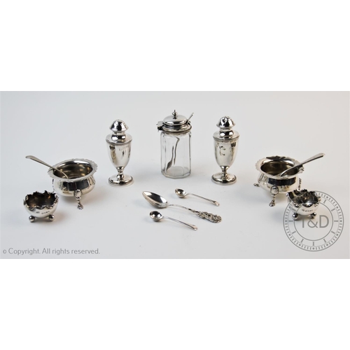 53 - A selection of 19th century and later silver condiment items to include, a Victorian pair of silver ... 