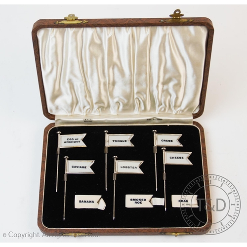 75 - A 20th century set of six silver mounted sandwich flags, Adolph Scott Ltd, Birmingham 1936, each wit... 