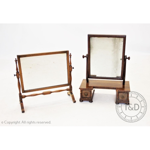 826 - A 19th century mahogany swing toilet mirror, the rectangular mirror plate supported on 'S' shaped up... 