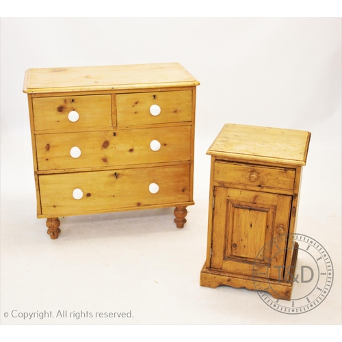 847 - A Victorian pine chest of drawers, the rectangular moulded top above two short and two long drawers,... 