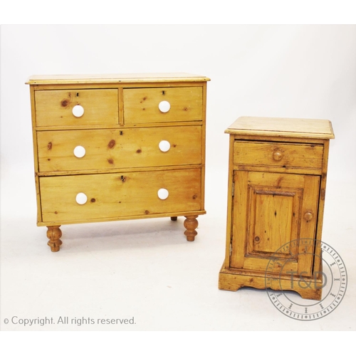 847 - A Victorian pine chest of drawers, the rectangular moulded top above two short and two long drawers,... 