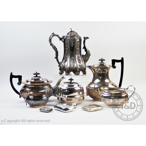 96 - A selection of 19th century and later silver plated wares, to include a coffee pot, James Dixon & So... 