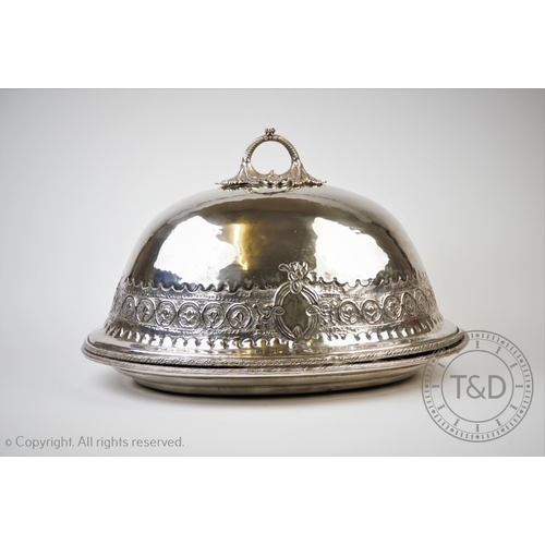 98 - A large silver plated meat plate and associated cover, platter by Edward of Sheffield with reeded, b... 