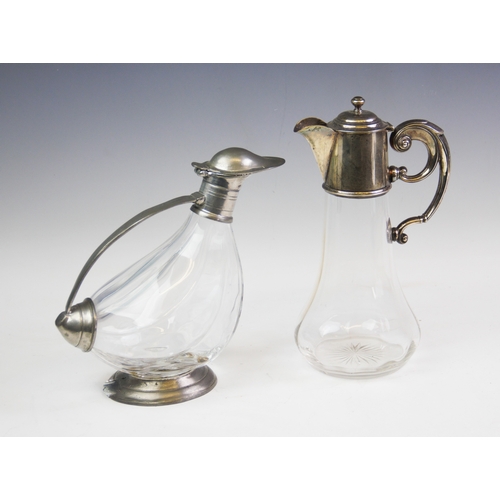 32 - An Edwardian silver mounted claret jug, Birmingham 1910, the fittings with plain polished finish, sc... 