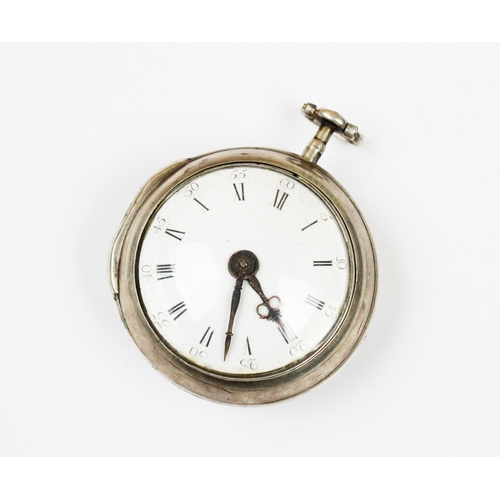 107 - A George III silver pair case pocket watch, the white enamel dial with Roman and Arabic numerals, pl... 