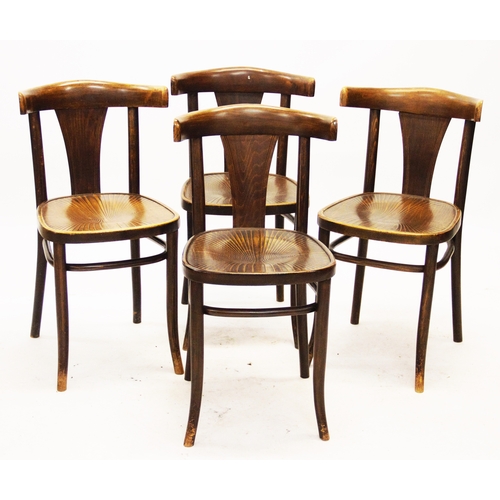 833 - A set of four Polish beech bentwood chairs, mid 20th century, by B C S Ltd, with a curved back rail ... 