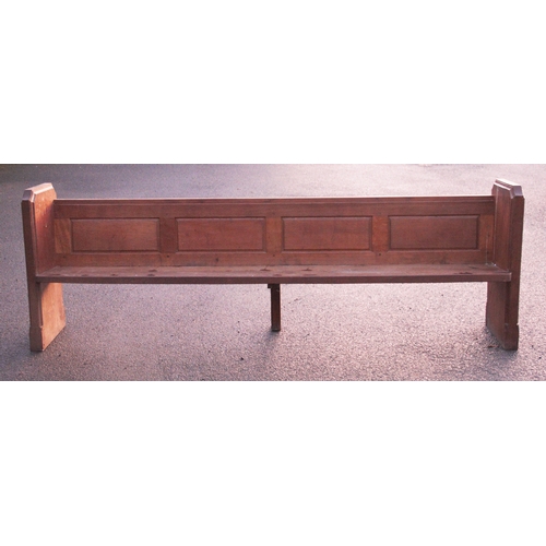 859 - A Robert 'Mouseman' Thompson oak pew, mid 20th century, the four panel back braced by rectangular mo... 