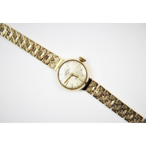 115 - A 9ct gold ladies Rotary wristwatch, the circular dial with yellow metal baton numerals, to a fancy-... 