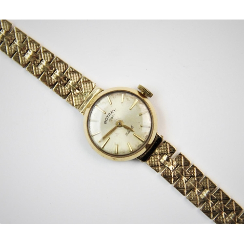 115 - A 9ct gold ladies Rotary wristwatch, the circular dial with yellow metal baton numerals, to a fancy-... 