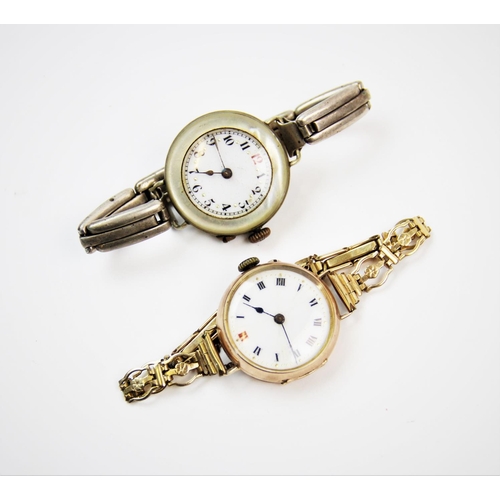 116 - A lady's 9ct gold wristwatch, the circular white enamel dial with black Roman numerals and batons, t... 