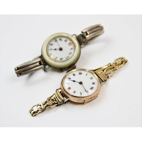 116 - A lady's 9ct gold wristwatch, the circular white enamel dial with black Roman numerals and batons, t... 