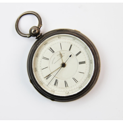 118 - A Victorian silver 'Centre Seconds Chronograph', Chester 1882, the white enamel dial with black Roma... 