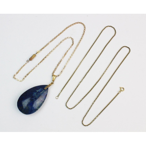 150 - A sodalite pendant, teardrop-shaped polished sodalite measuring 52mm x 30mm, set to a yellow metal p... 