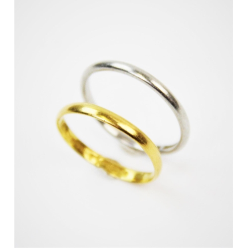 177 - A 22ct gold wedding band, Birmingham 1936-37, size O, gross weight approx. 1.9gms, with a further pl... 